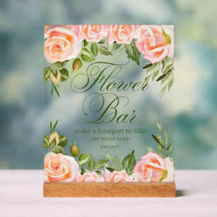 Elegante Florale Hochzeitsdusche Blumenbar Acrylschild