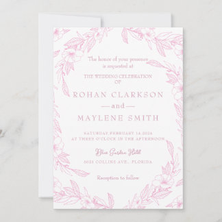Elegante florale Hochzeitseinladung in Blassrosa Einladung