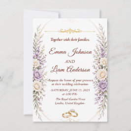 Elegante Florale Hochzeitseinladung mit goldenem R Einladung