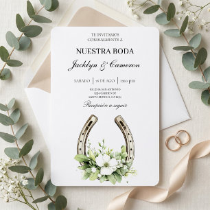 Elegante florale Hochzeitseinladung mit Hufeisen Einladung