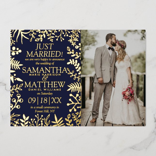 Elegante florale Hochzeitskarte Foto Folieneinladung (Vorderseite)