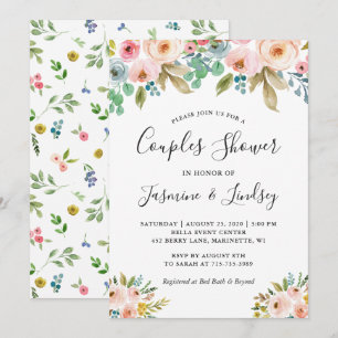 Elegante Florale Hochzeitspaare Brause Einladung
