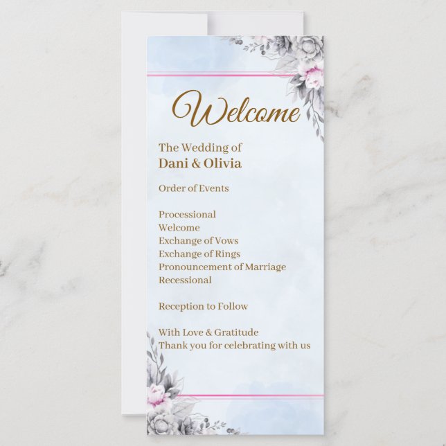 Elegante Florale Hochzeitsprogrammvorlage (Vorderseite)