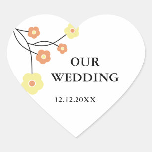 Elegante florale Hochzeitsticker Herz-Aufkleber