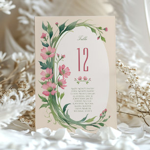 Elegante Florale Hochzeitstisch-Nummernkarte Einladung