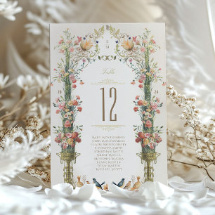 Elegante Florale Hochzeitstisch-Nummernkarte Einladung