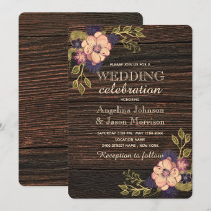 Elegante Florale Holzhochzeit Einladung