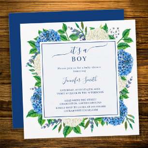 Elegante Florale Hortensien It's A Boy Baby Shower Einladung