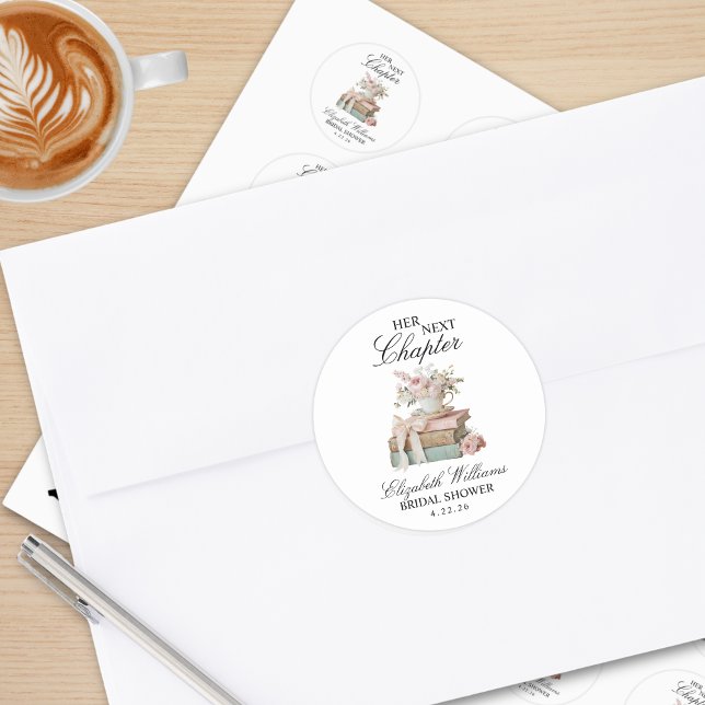 Elegante Florale Ihr Nächstes Kapitel Brautparty  Runder Aufkleber (Von Creator hochgeladen)