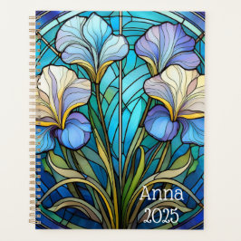 Elegante florale Jugendstil Iris gesteinigtes Glas Planer
