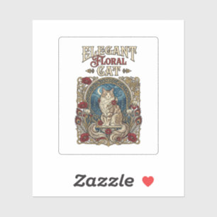 Elegante florale Katze Art Nouveau Vintage Vektor  Aufkleber