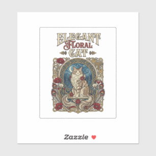 Elegante florale Katze Art Nouveau Vintage Vektor  Aufkleber