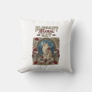 Elegante florale Katze Art Nouveau Vintage Vektor Kissen