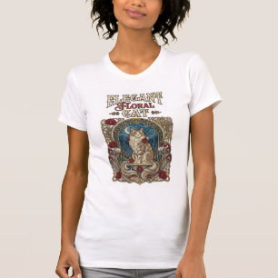 Elegante florale Katze Art Nouveau Vintage Vektor T-Shirt