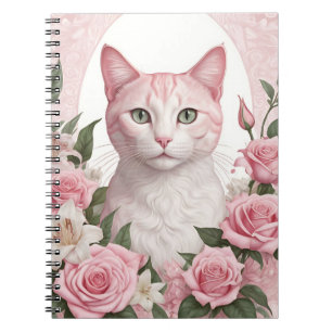 Elegante, florale Katze mit lebhaften Rose und Lil Notizblock
