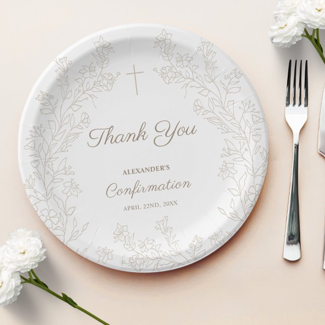 Elegante Florale Kreuz Konfirmation Danke Pappteller (Von Creator hochgeladen)
