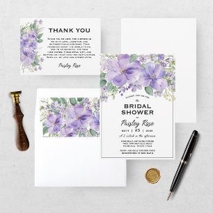Elegante Florale Lila Brautparty Dankeskarte