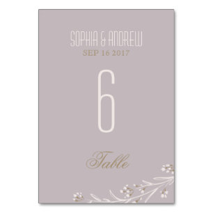 Elegante florale lila rustikale Hochzeitsstimmung  Tischnummer