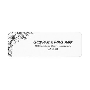 Elegante Florale Linienkunst Hochzeit Rücksendeadr