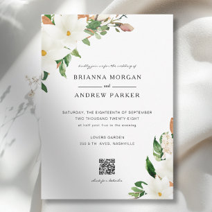 Elegante Florale Magnolie QR-Code-Hochzeit Einladung