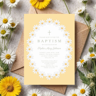 Elegante Florale Margeriten Mädchen Taufe Einladung