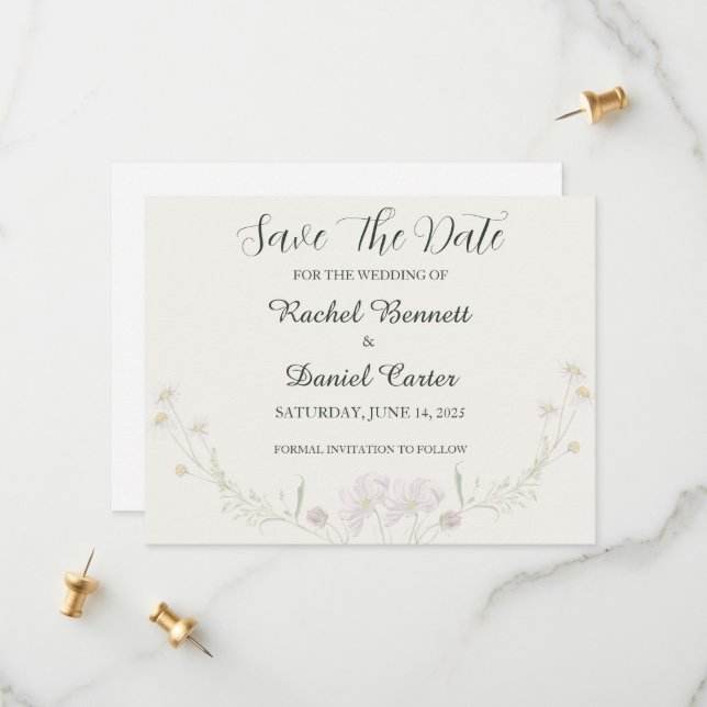Elegante Florale Minimalistische Hochzeit Save the Date (Vorderseite/Rückseite Beispiel)
