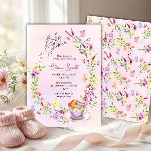 Elegante Florale mit Schmetterlingen Party Baby Sh Einladung