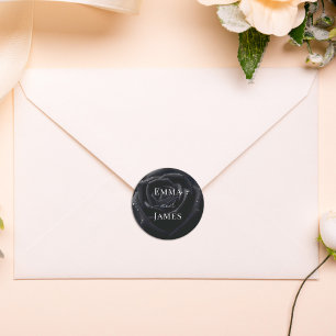 Elegante Florale Mitternachts-Rosen-Hochzeitsumsch Runder Aufkleber