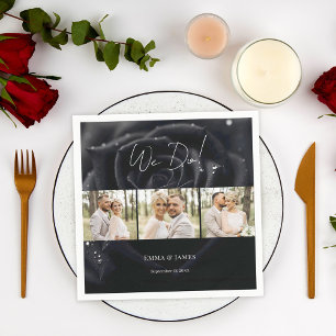 Elegante Florale Mitternachtsrose Foto-Collage Hoc Serviette