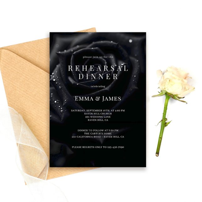 Elegante Florale Mitternachtsrose Probeessen Einladung (Von Creator hochgeladen)