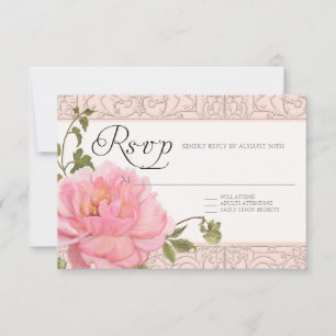 Elegante florale Moderne Vintage Pink Peony Weddin RSVP Karte