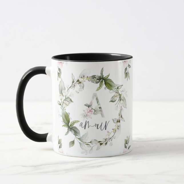 Elegante florale Monogramm "A" - Amour Tasse (Links)