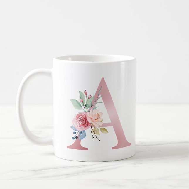 Elegante florale Monogramm A-Tasse Kaffeetasse (Links)