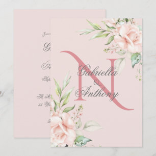 Elegante florale Monogramm erste rosa Hochzeit Einladung