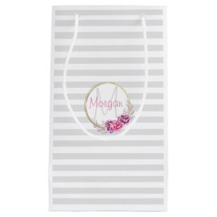 Elegante florale Monogramm Gray Streifen Custom Kleine Geschenktüte