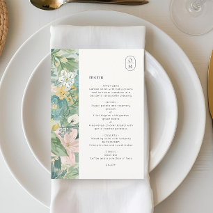 Elegante Florale Monogramm-Hochzeitsmenükarte