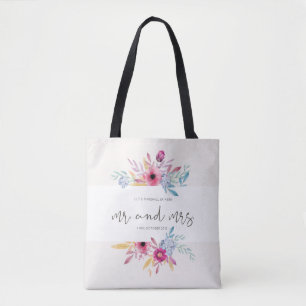 Elegante Florale Mr & Mrs Hochzeit Tragetasche