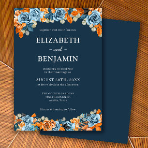 Elegante Florale Navy Rost Dunkle Terrakotta Hochz Einladung