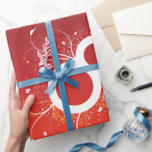 Elegante Florale Nummer 8 Rote Abstraktion Geschenkpapier