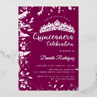 Elegante florale Pflaume Lila Botanische Quinceane Folieneinladung