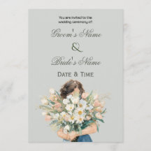 Elegante florale Porträt-Hochzeitseinladung