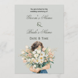 Elegante florale Porträt-Hochzeitseinladung Einladung