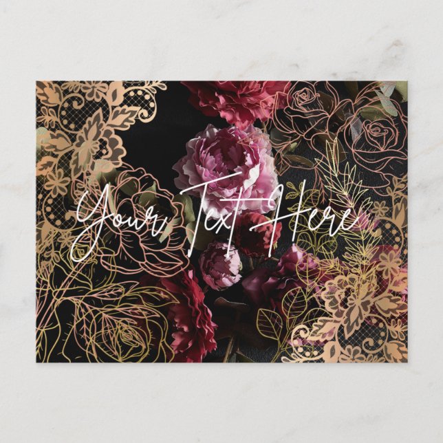 Elegante florale Postkarte Schwarzes Leder Rose Go (Vorderseite)