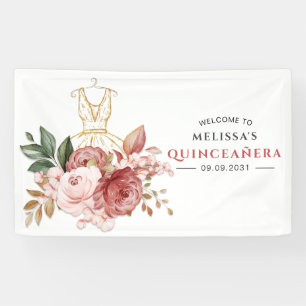 Elegante Florale Quinceanera 15. Geburtstag Banner