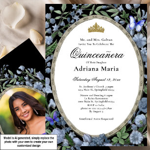 Elegante Florale Quinceanera-Einladung Blaue Blume Einladung