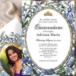 Elegante Florale Quinceanera-Einladung Blaue Blume Einladung