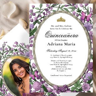 Elegante Florale Quinceanera-Einladung Rosa Blumen Einladung