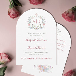 Elegante florale Rahmenmonogramme katholische Hoch Einladung