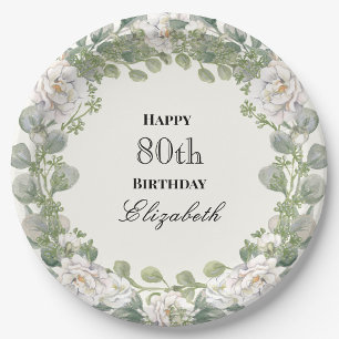 Elegante Florale Rand Damen 80. Geburtstag Benutze Pappteller