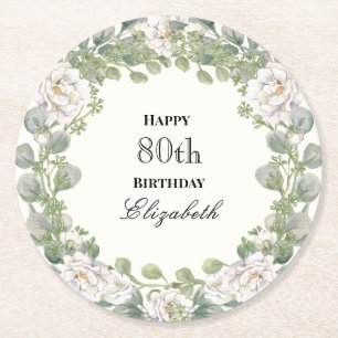 Elegante Florale Rand Damen 80. Geburtstag Benutze Runder Pappuntersetzer